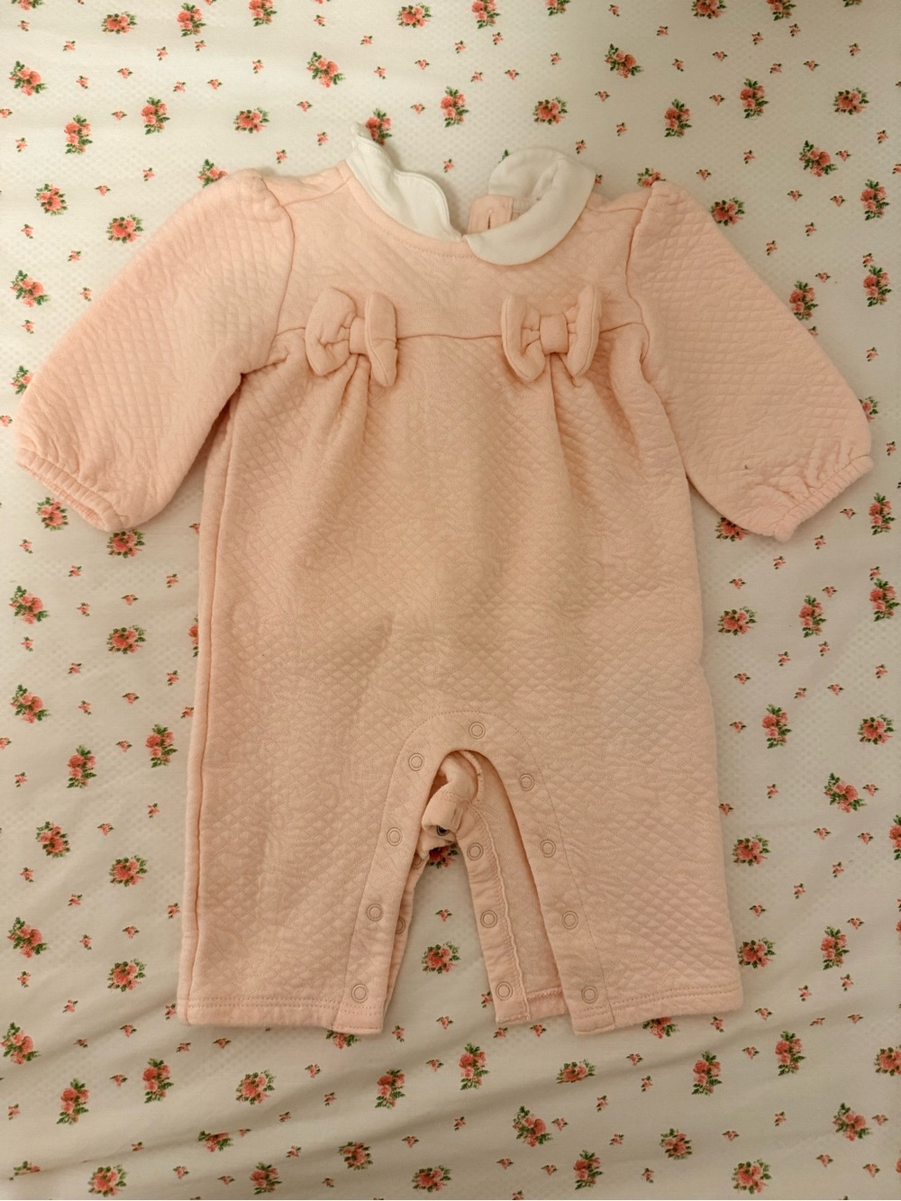 Janie and Jack Pale Pink Quilted Footie with Bow Accents